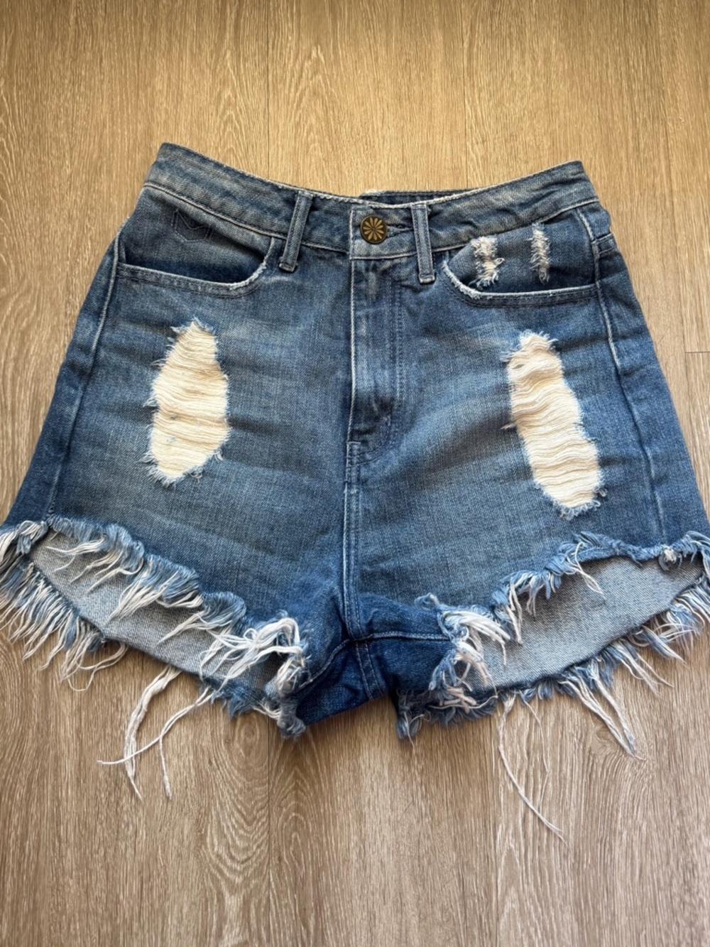 Show Me Your MuMu Vintage Wash Ripped Jean Shorts - Blue